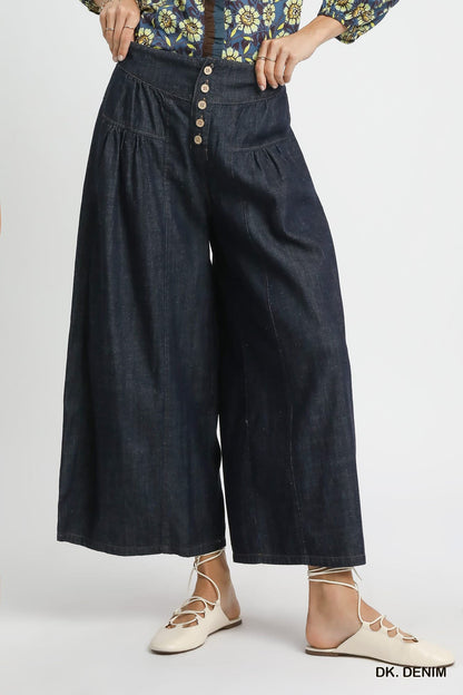 Umgee Stone Washed Wide-Leg Button-Front Culottes