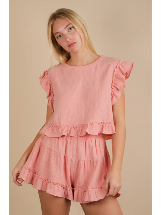 Ruffled Solid Woven Set