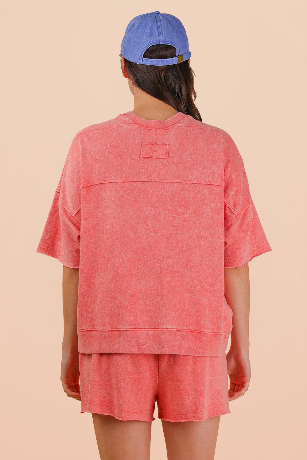Coral • Mineral Wash Shirt/Shorts Set