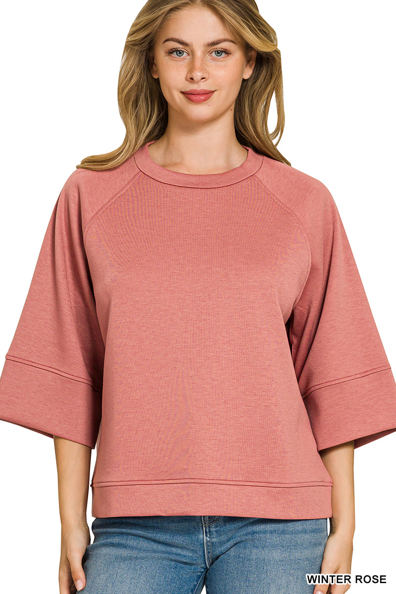 Zenana-SCUBA 3/4 SLEEVE PULLOVER