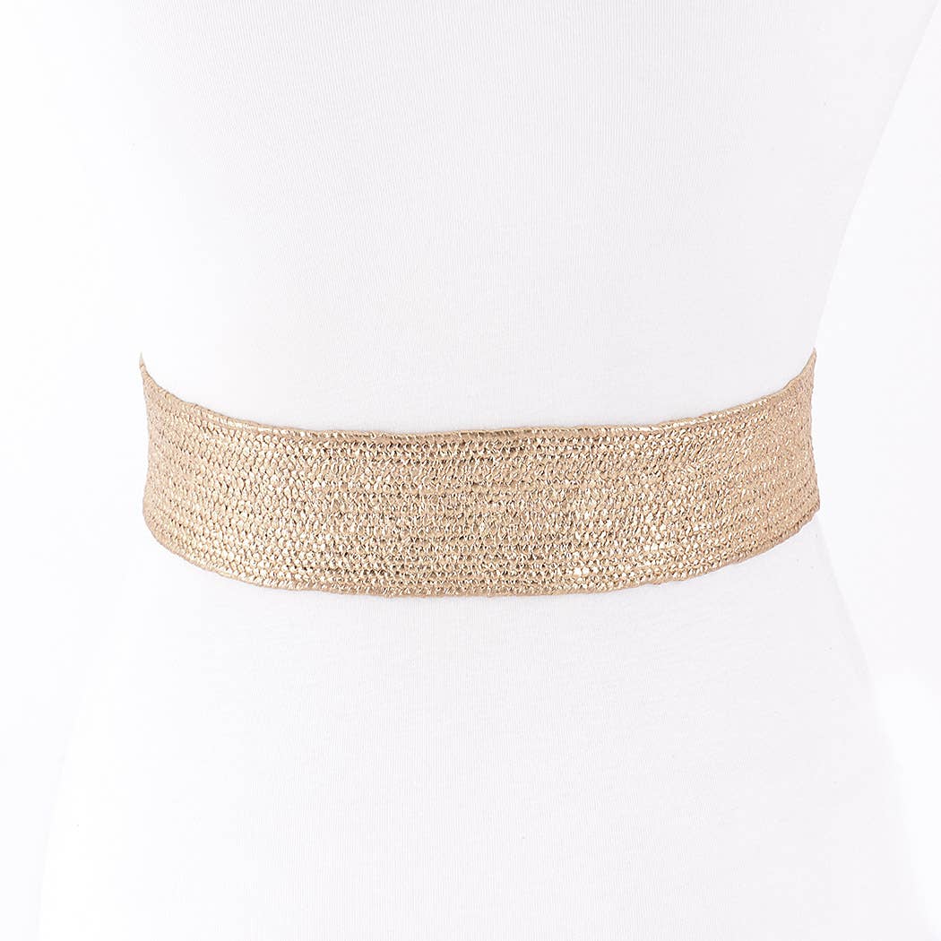 Hammered Metal Buckle Metallic Stretch Belt