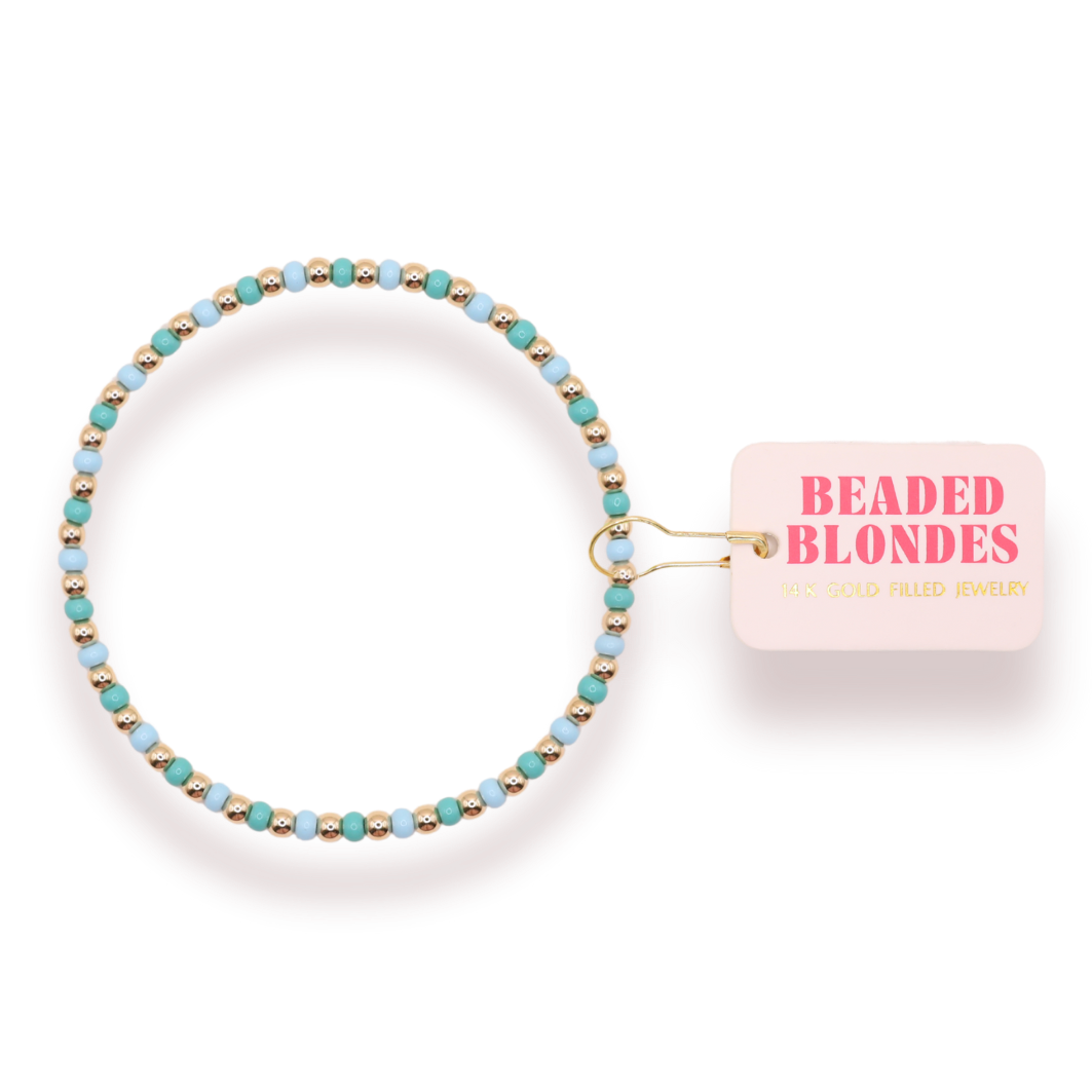 Turquoise and Powder Blue Demi Bracelet: Standard 6.75 inch | Beaded Blondes