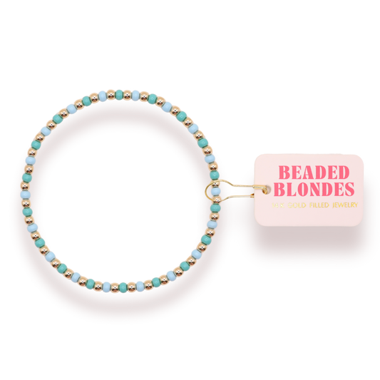 Turquoise and Powder Blue Demi Bracelet: Standard 6.75 inch | Beaded Blondes