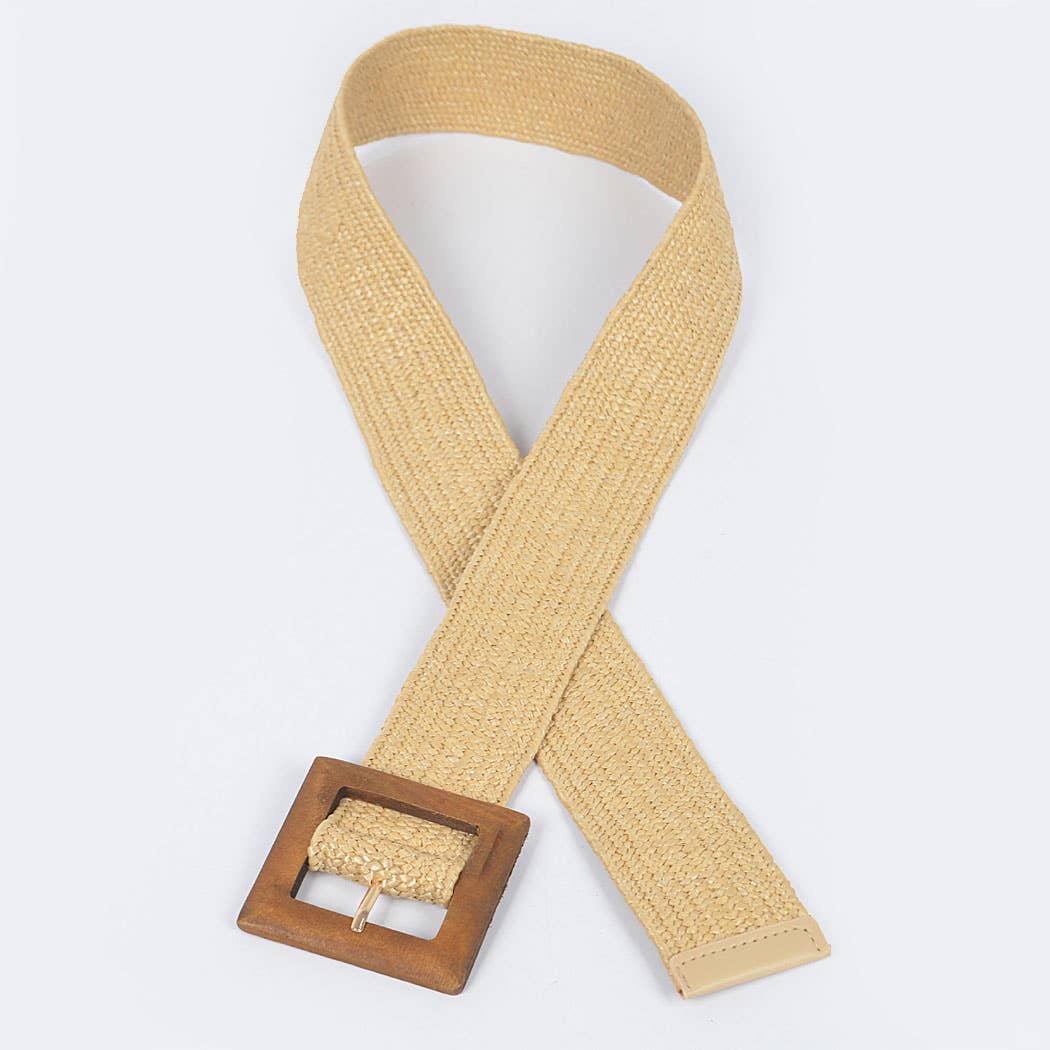 Square Wood Buckle Straw Belt