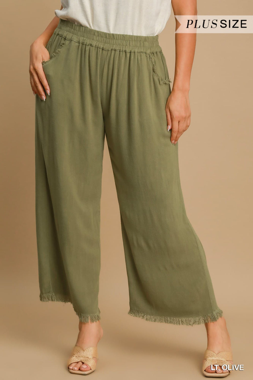 Plus Size Umgee Frayed Hem Wide Leg Pants