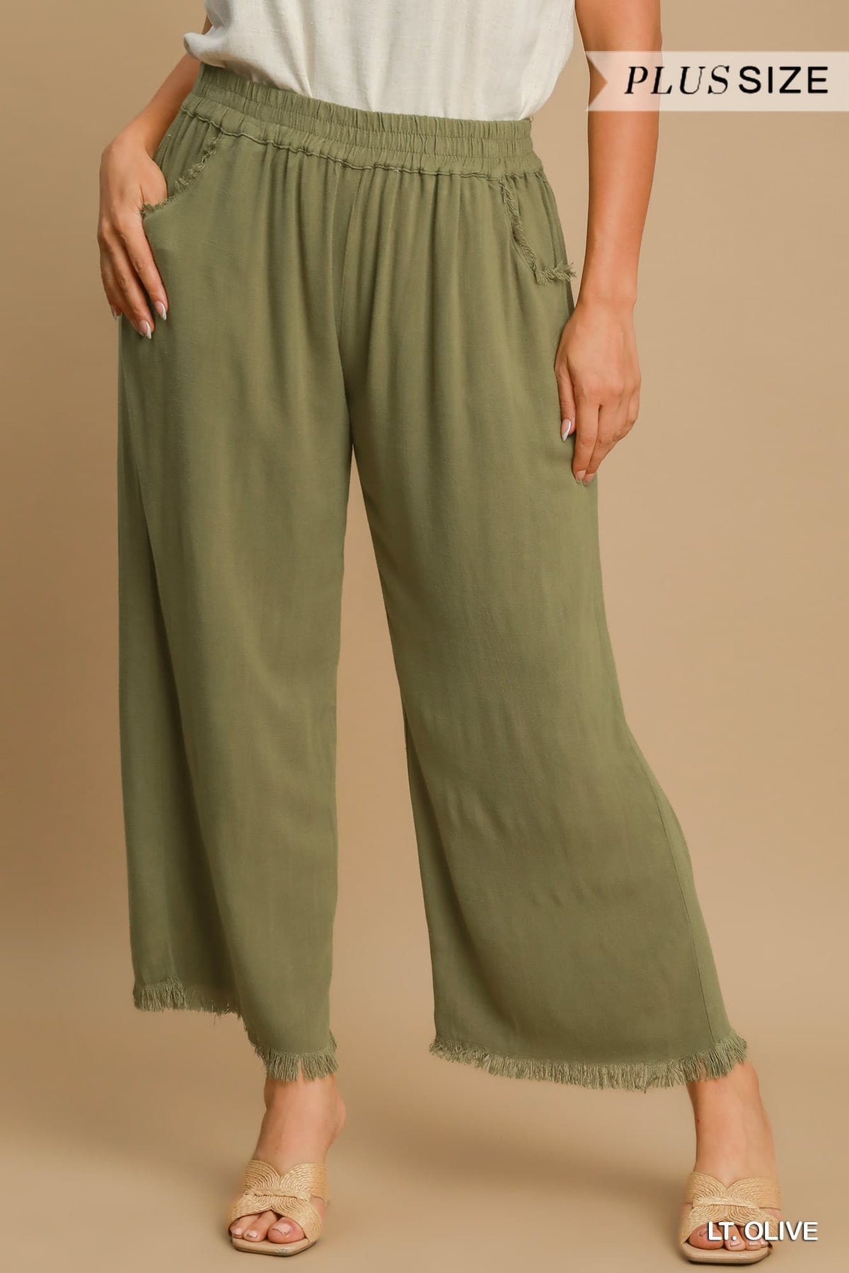 Plus Size Umgee Frayed Hem Wide Leg Pants