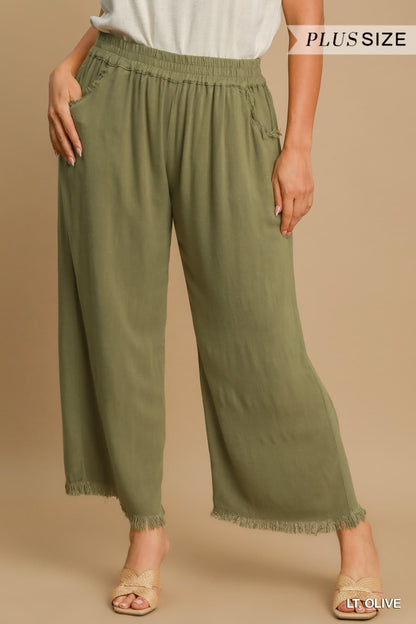 Plus Size Umgee Frayed Hem Wide Leg Pants