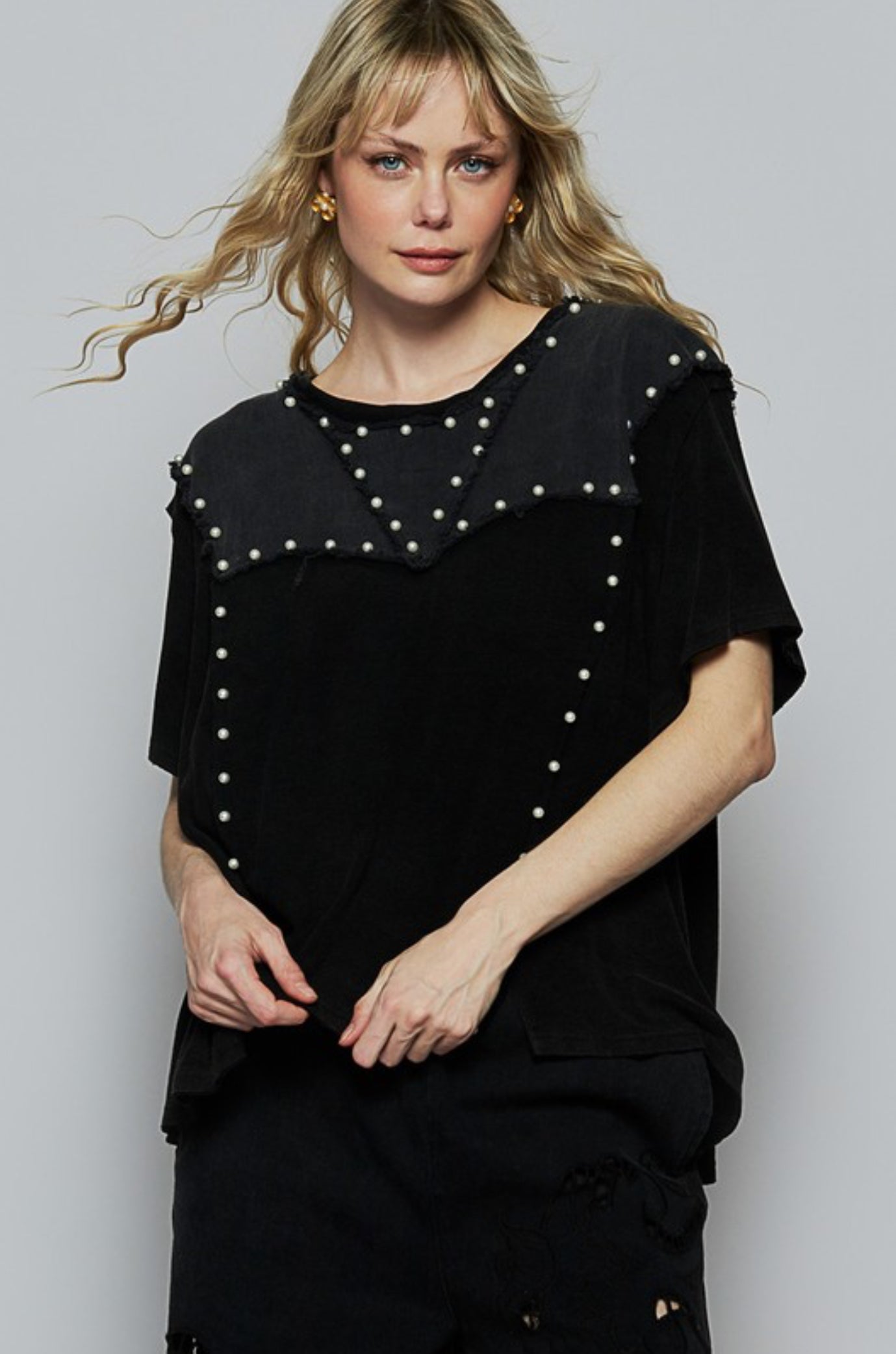 Pearl Ribbed Top-Black