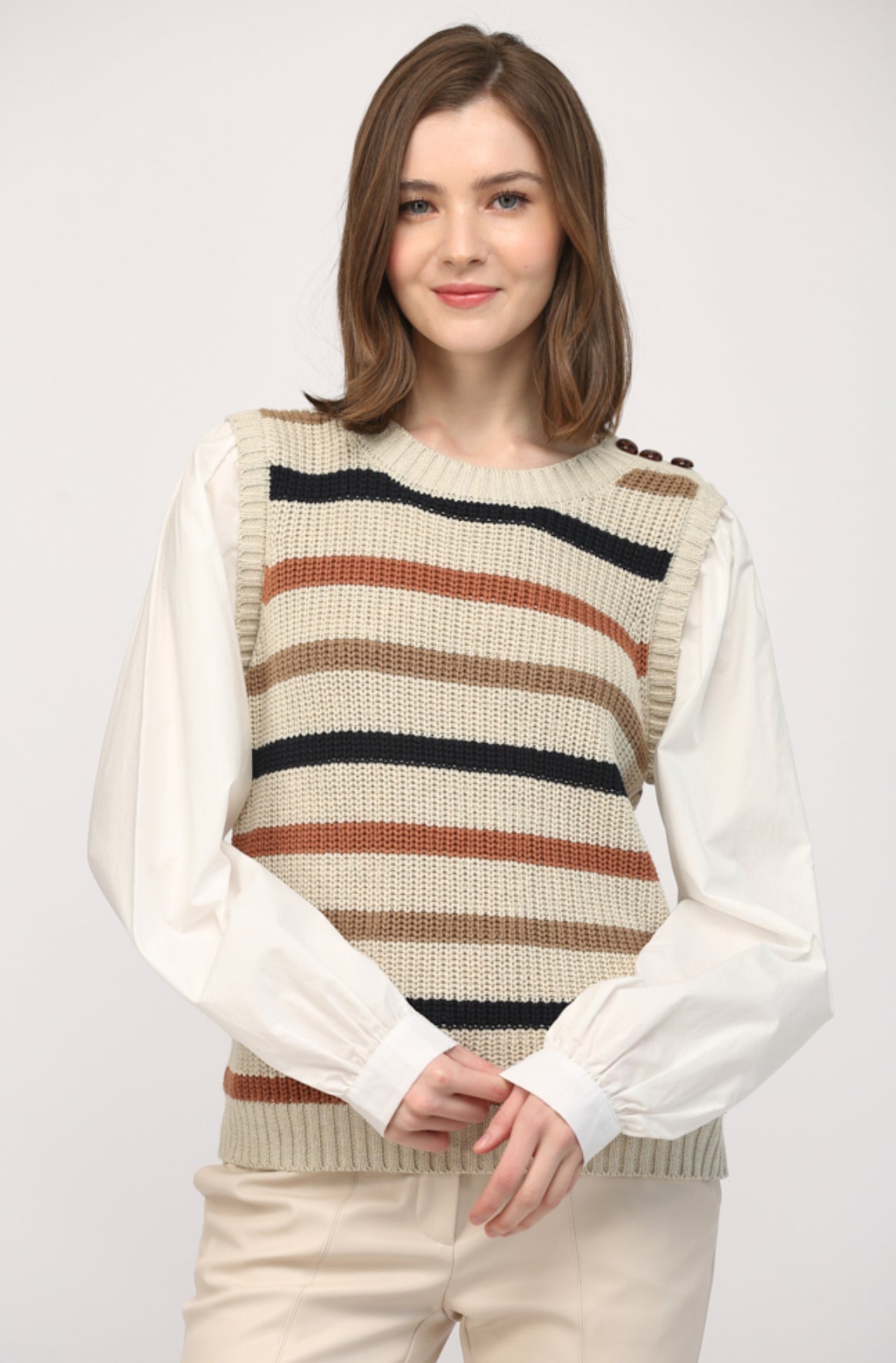 Poplin Undershirt and Striped Sweater