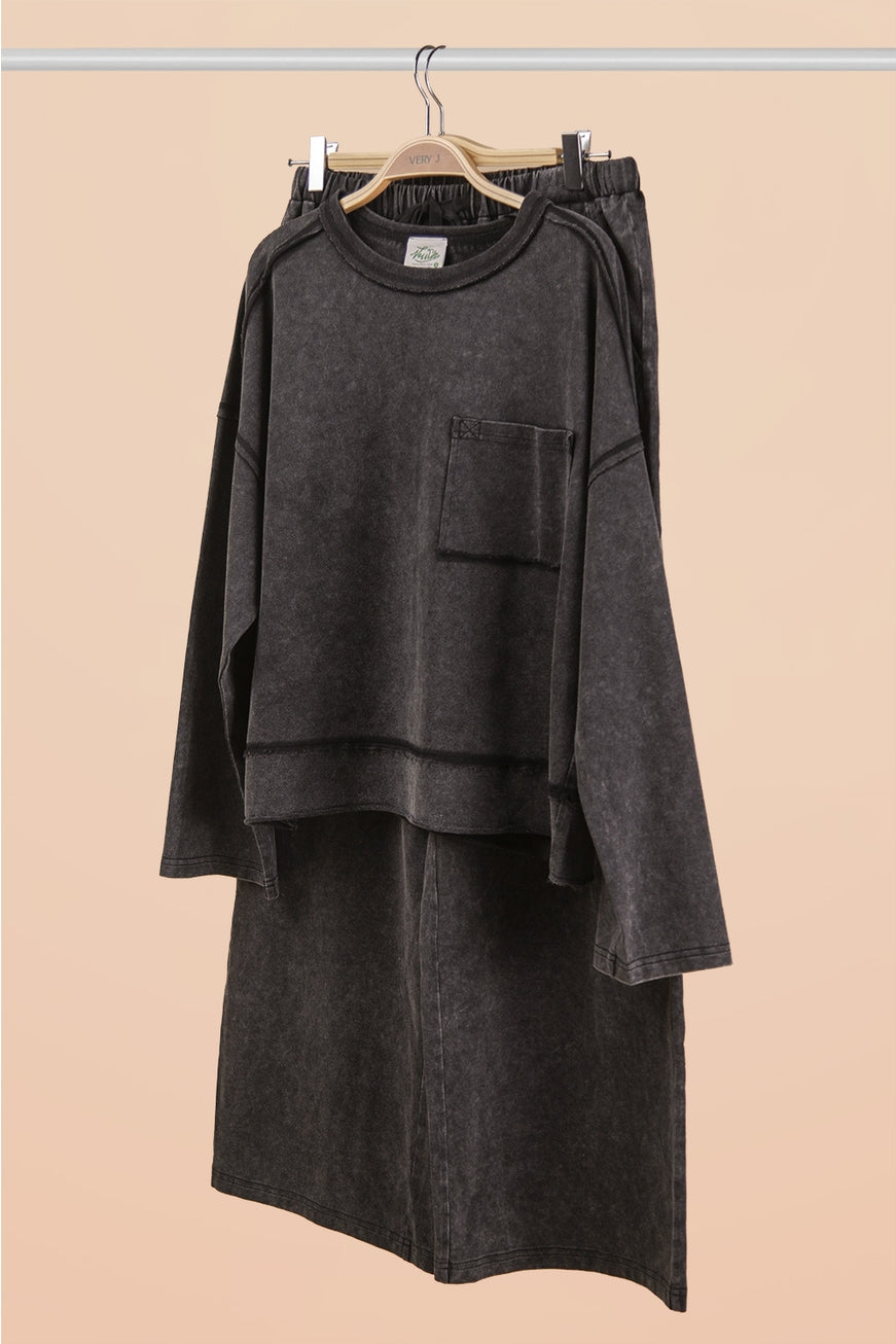 Mineral Washed Knit Top & Pants Set