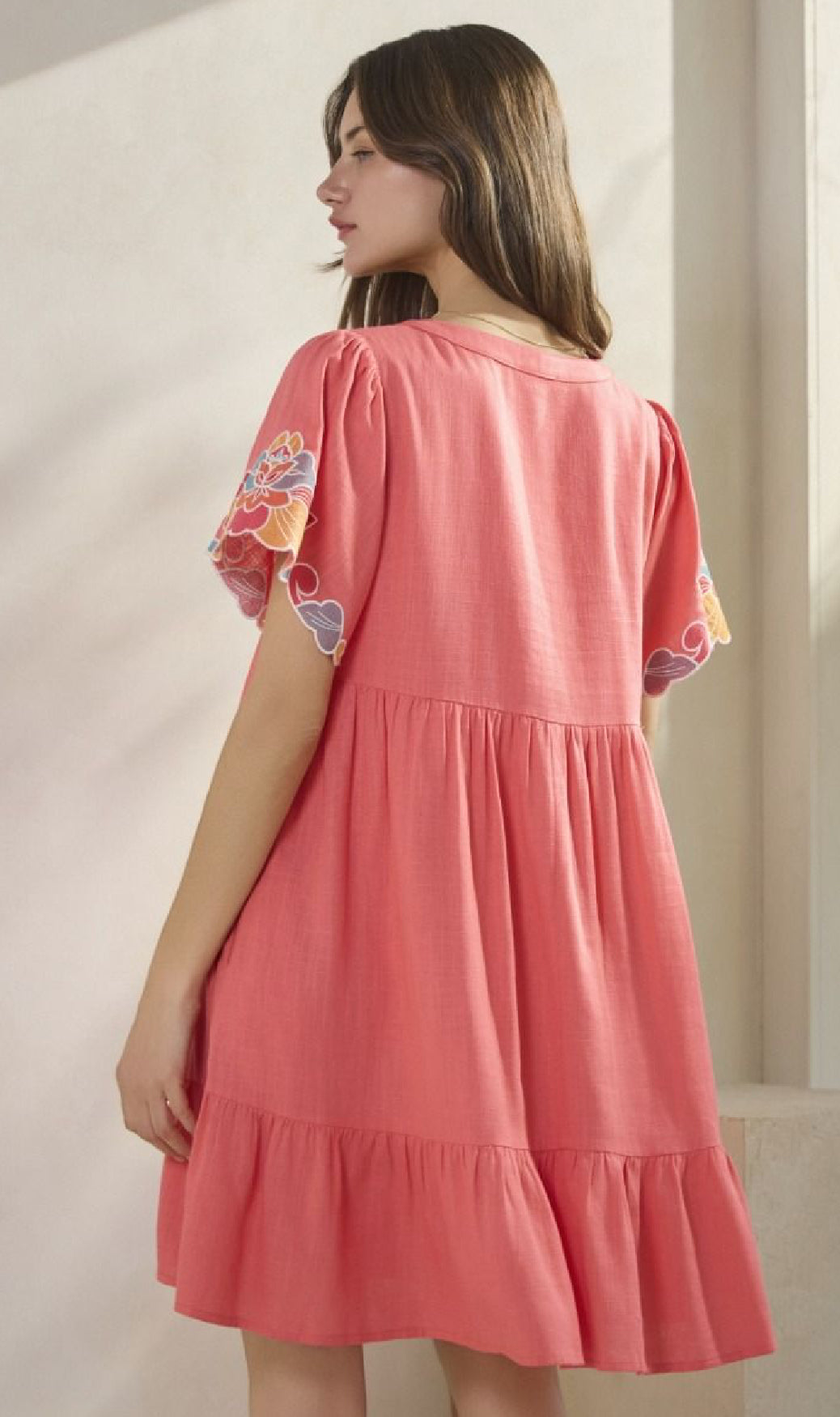 Linen Baby Doll Embroidered Dress