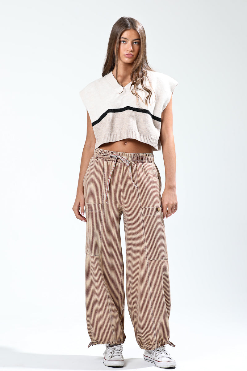 Relaxed fit vintage wash striped pants