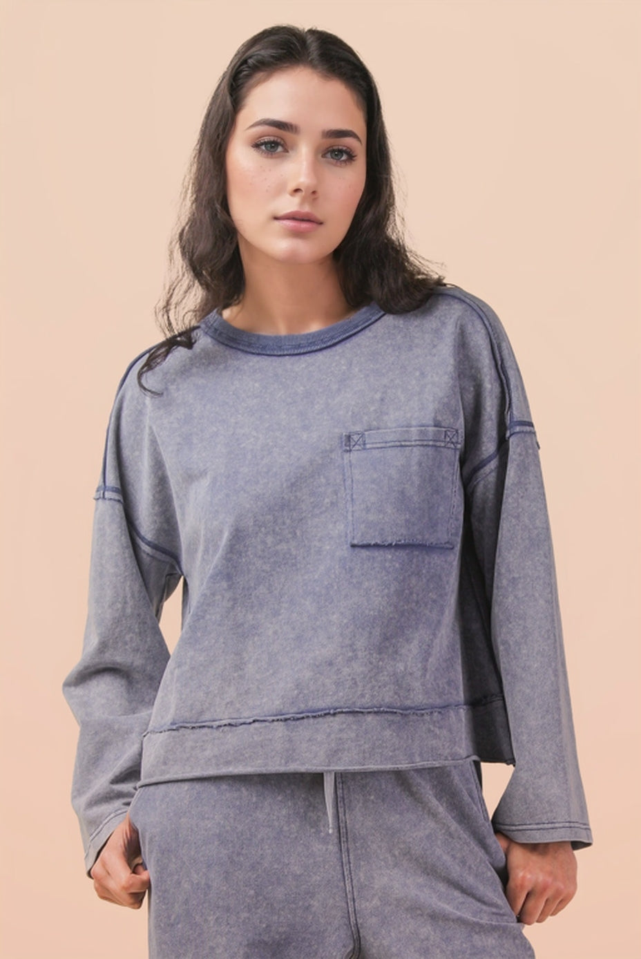 Mineral Washed Knit Top & Pants Set