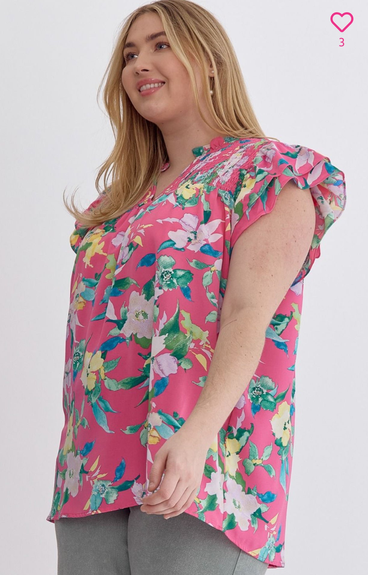 Floral Print V-neck top-Pink