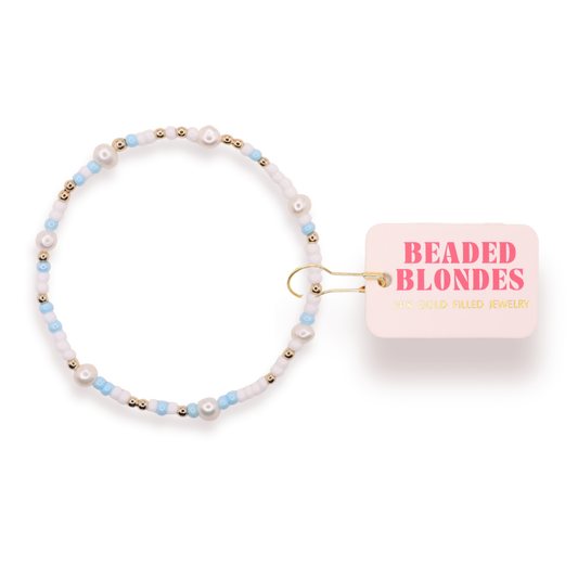 Blue Pearl Sprinkle Bracelet: Standard 6.75 Inch | Beaded Blondes