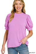 Zenana RAISED RIB PUFF SLEEVE TOP