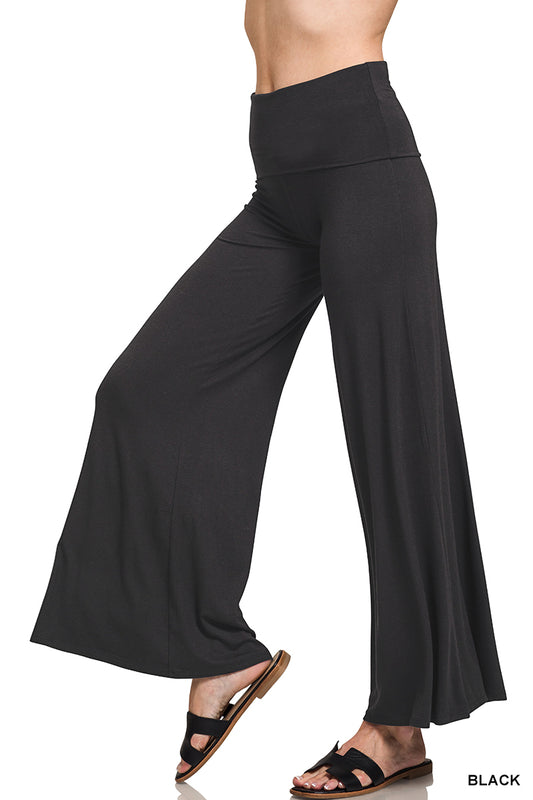 Zenana-FOLD OVER WAIST COMFY PALAZZO PANTS