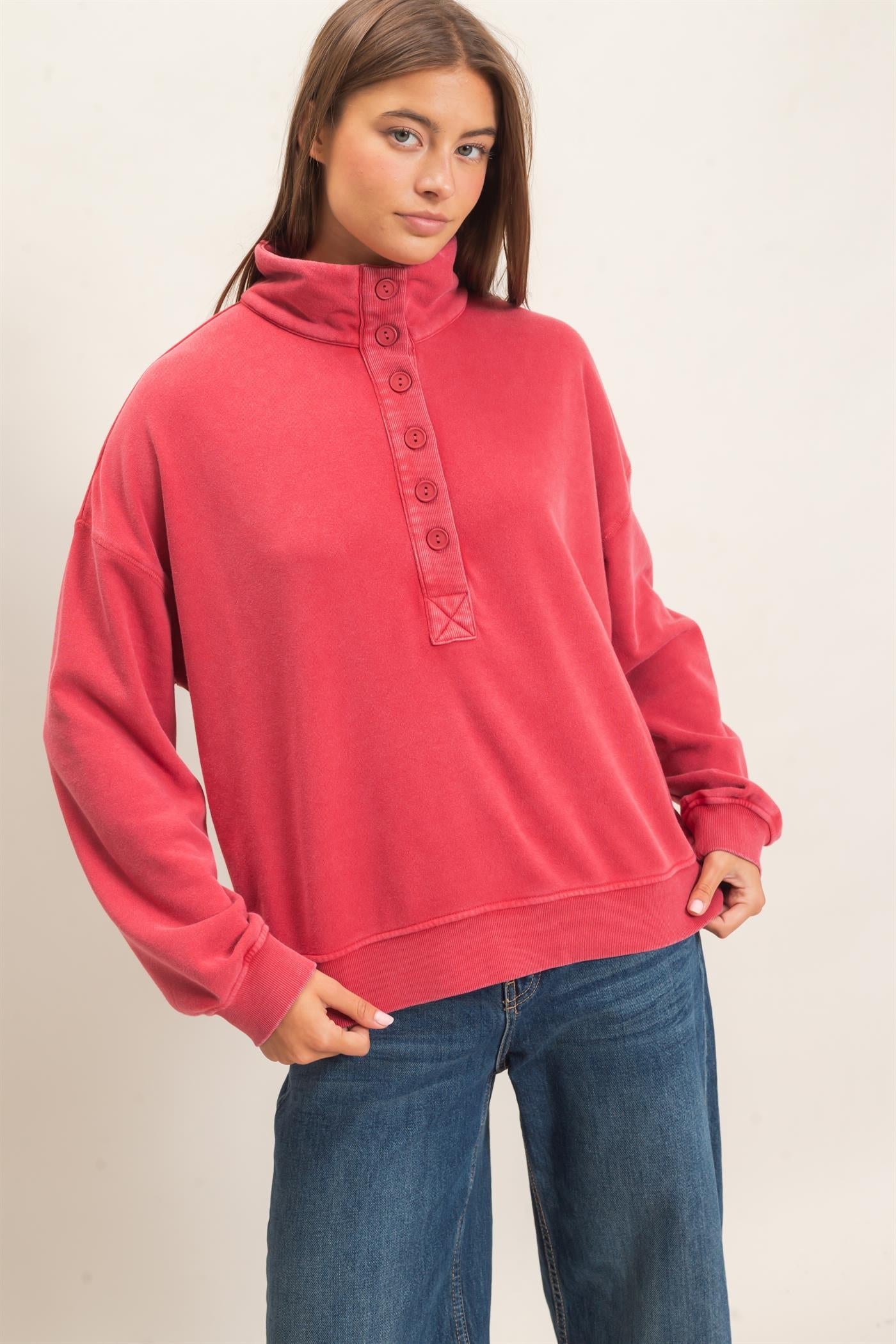 DZ-Mineral Wash Button Front Sweatshirt