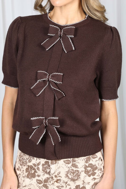 Chocolate Bow Knit Top