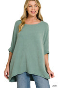 Zenana-RAISED RIB BAT SLEEVE TOP