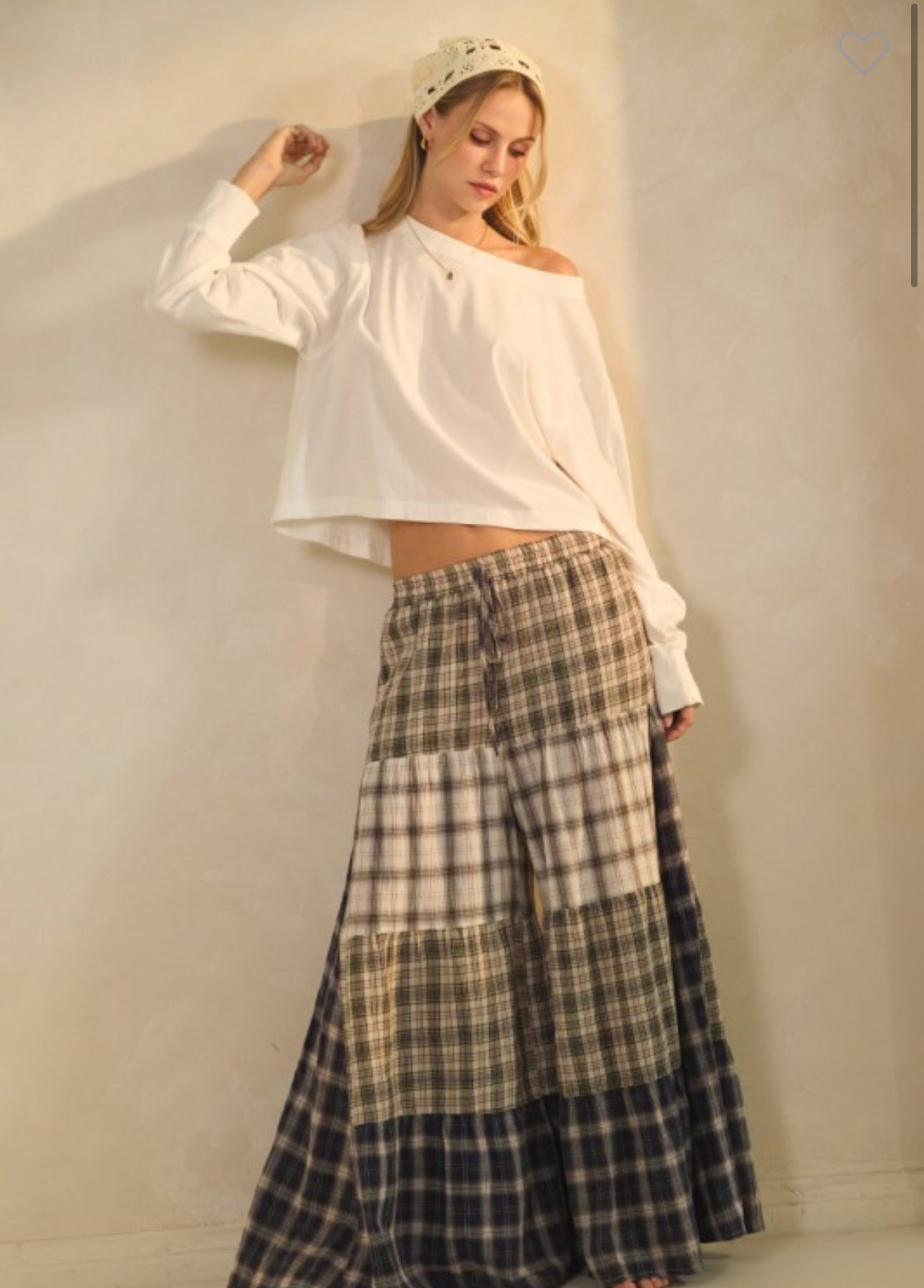 Patchwork Plaid Wide leg Drawstring Lounge Pants