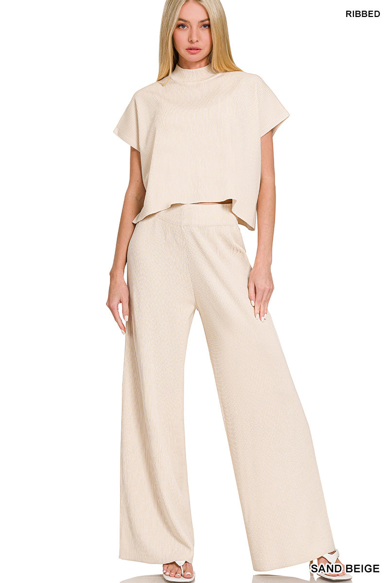 VISCOSE SWEATER SHORT SLV TOP & PANTS 2PCS SET