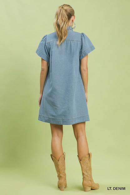 Umgee-Denim Ruffle Collar Mini Dress