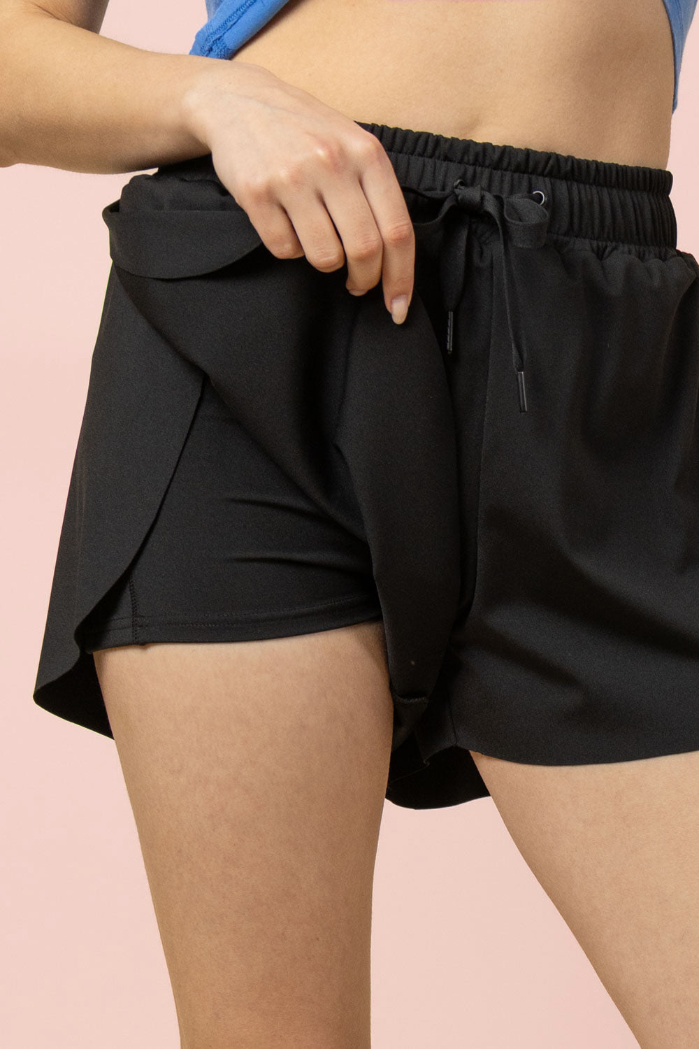 Very J Side Overlap Activewear Shorts W/ Shorts Lining Elastic Waist W/ Tie
