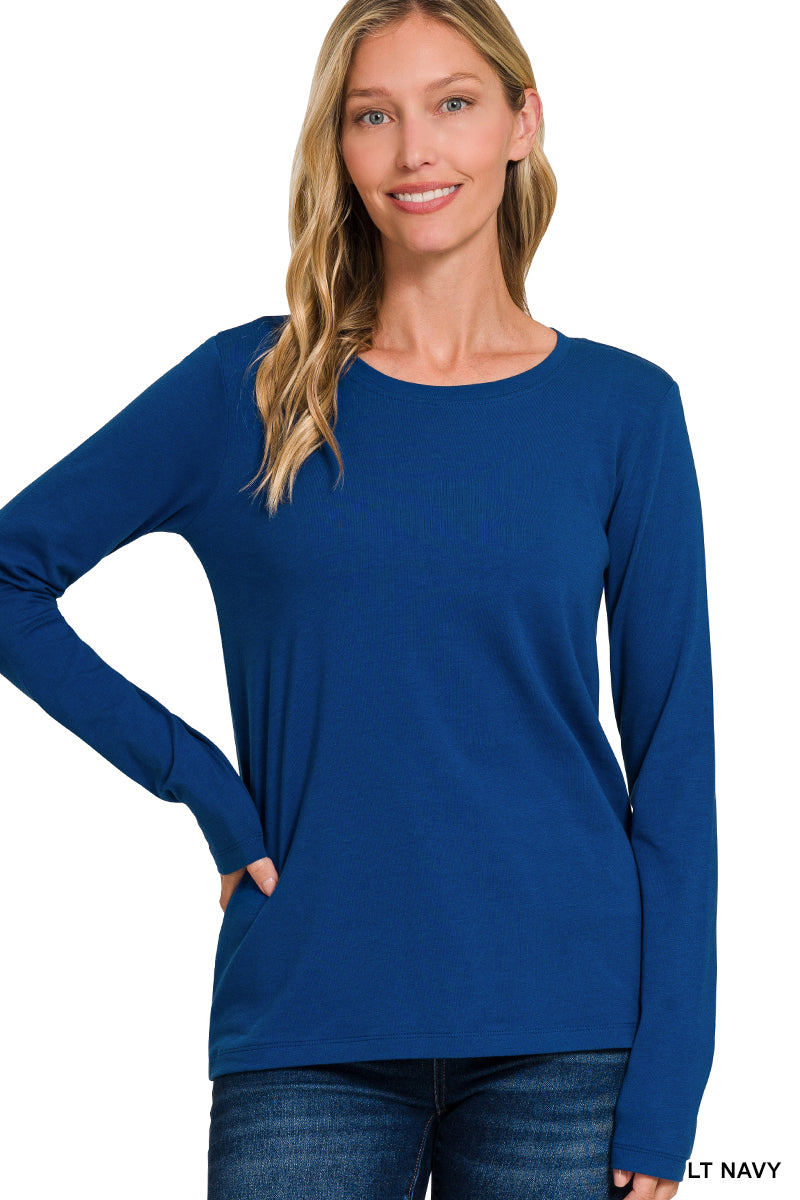 Zenana-COTTON CREW NECK LONG SLEEVE T-SHIRT