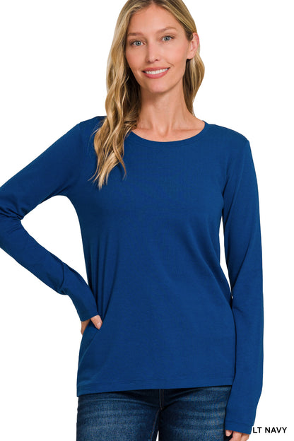 Zenana-COTTON CREW NECK LONG SLEEVE T-SHIRT