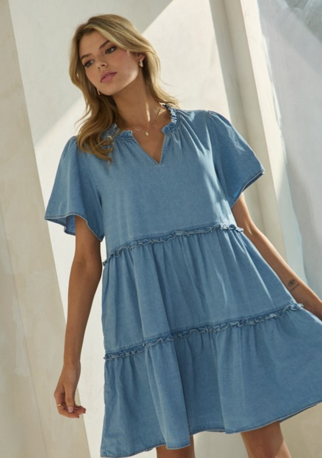 Babydoll Denim Tiered Dress