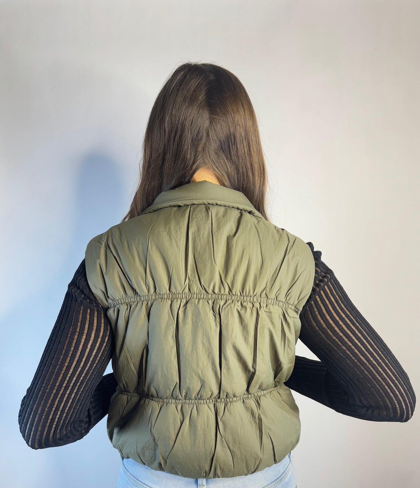 Olive Cropped Puffer Vest