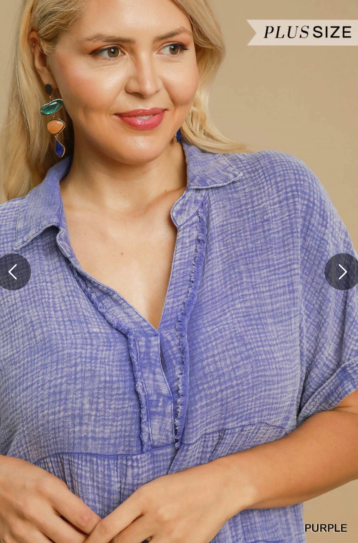 Umgee purple cotton babydoll dress with frayed details