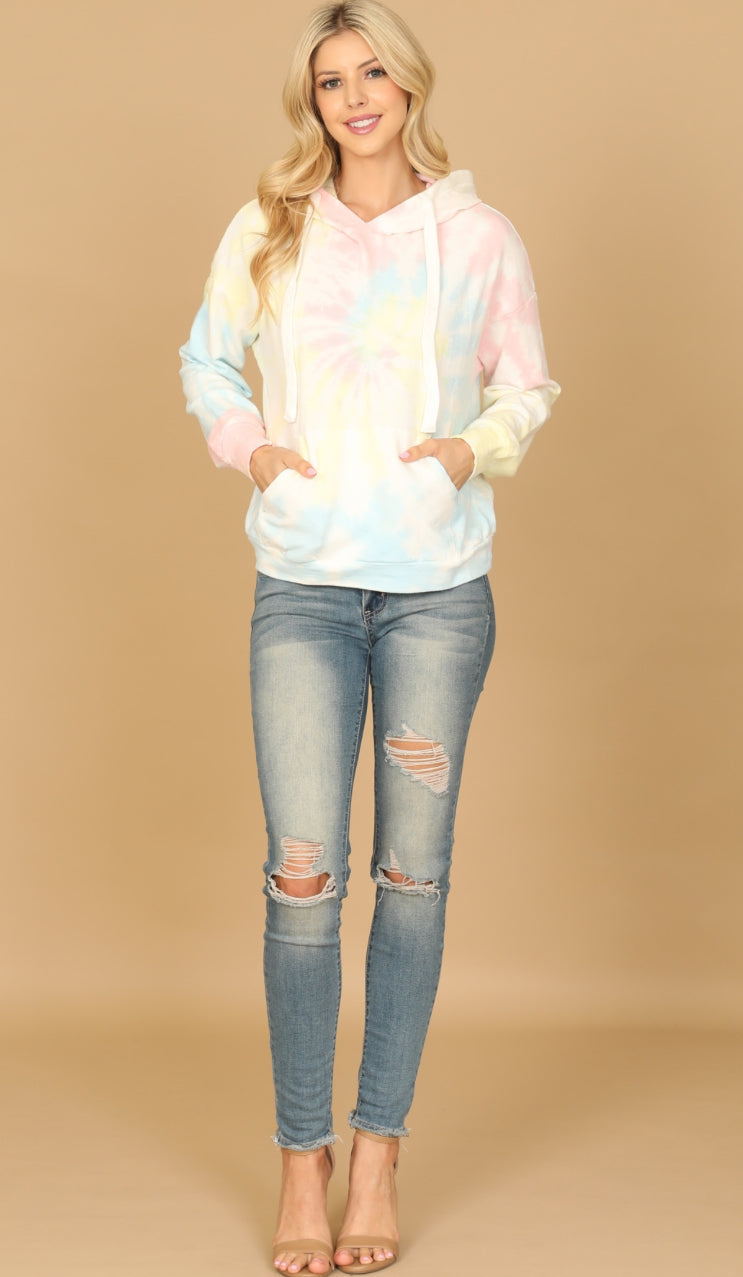 Rainbow Tie Dye Hoodie Sweater with Drawstring | Cozy & Stylish