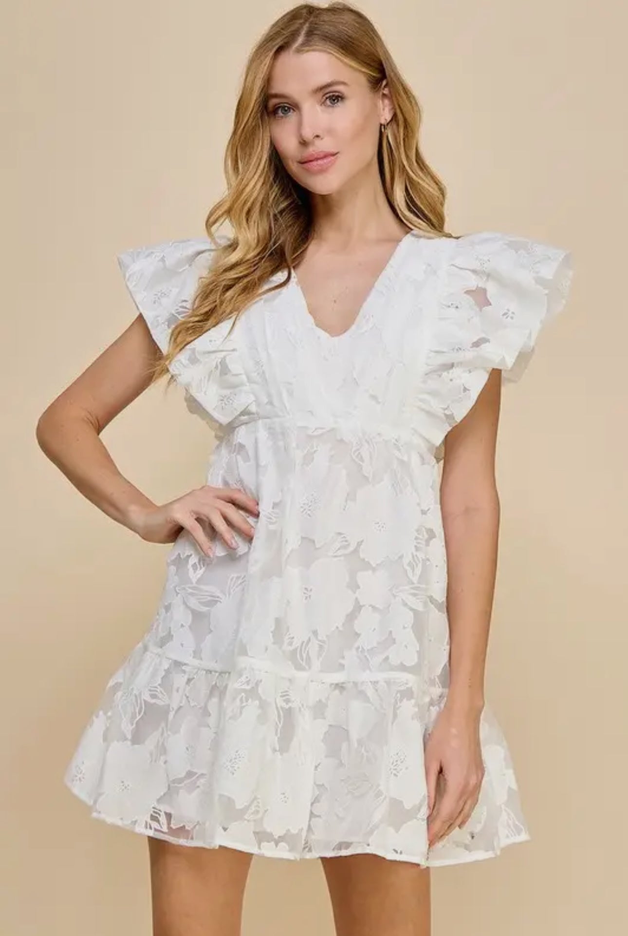 White Floral Dress-Tie Back