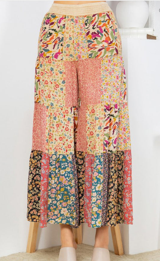 Boho Patchwork Wide Leg Pants – Latte