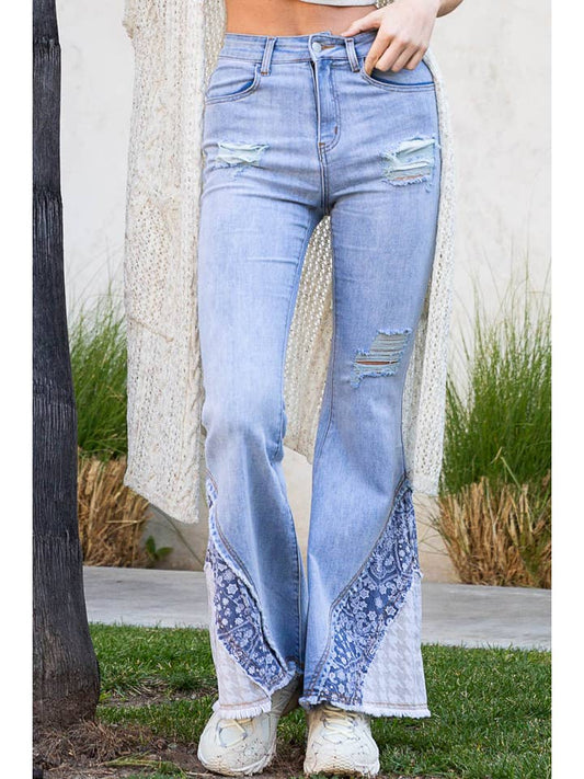 BB-Flare Cut Asymmetrical Patch Jeans