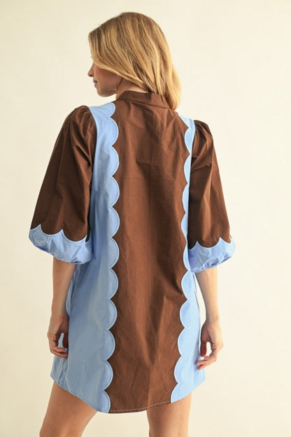 Mocha & Sky Scalloped Dress