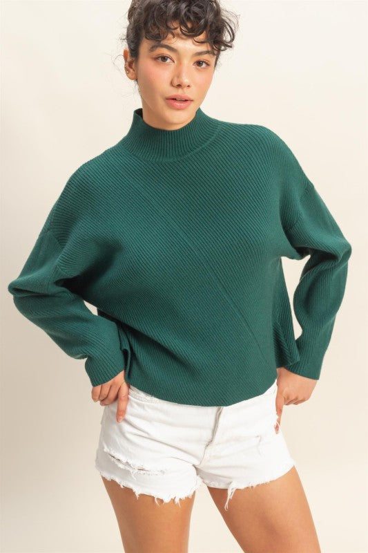 Chic ribbed knit sweater with diagonal texture and relaxed fit