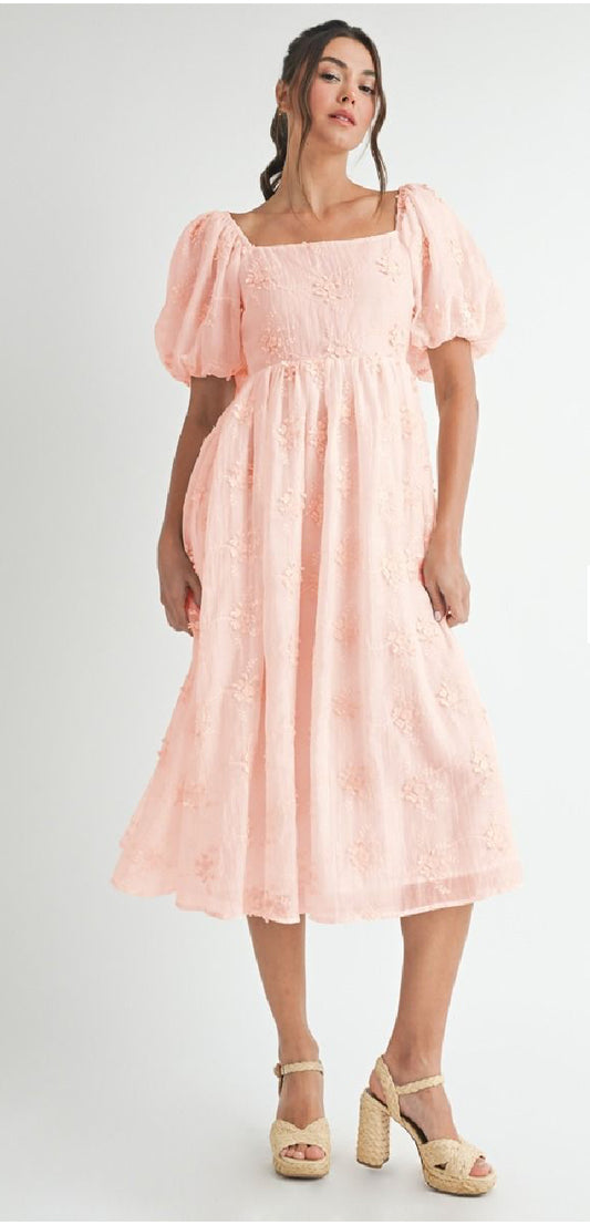 Embroidered Short Sleeve Midi Dress