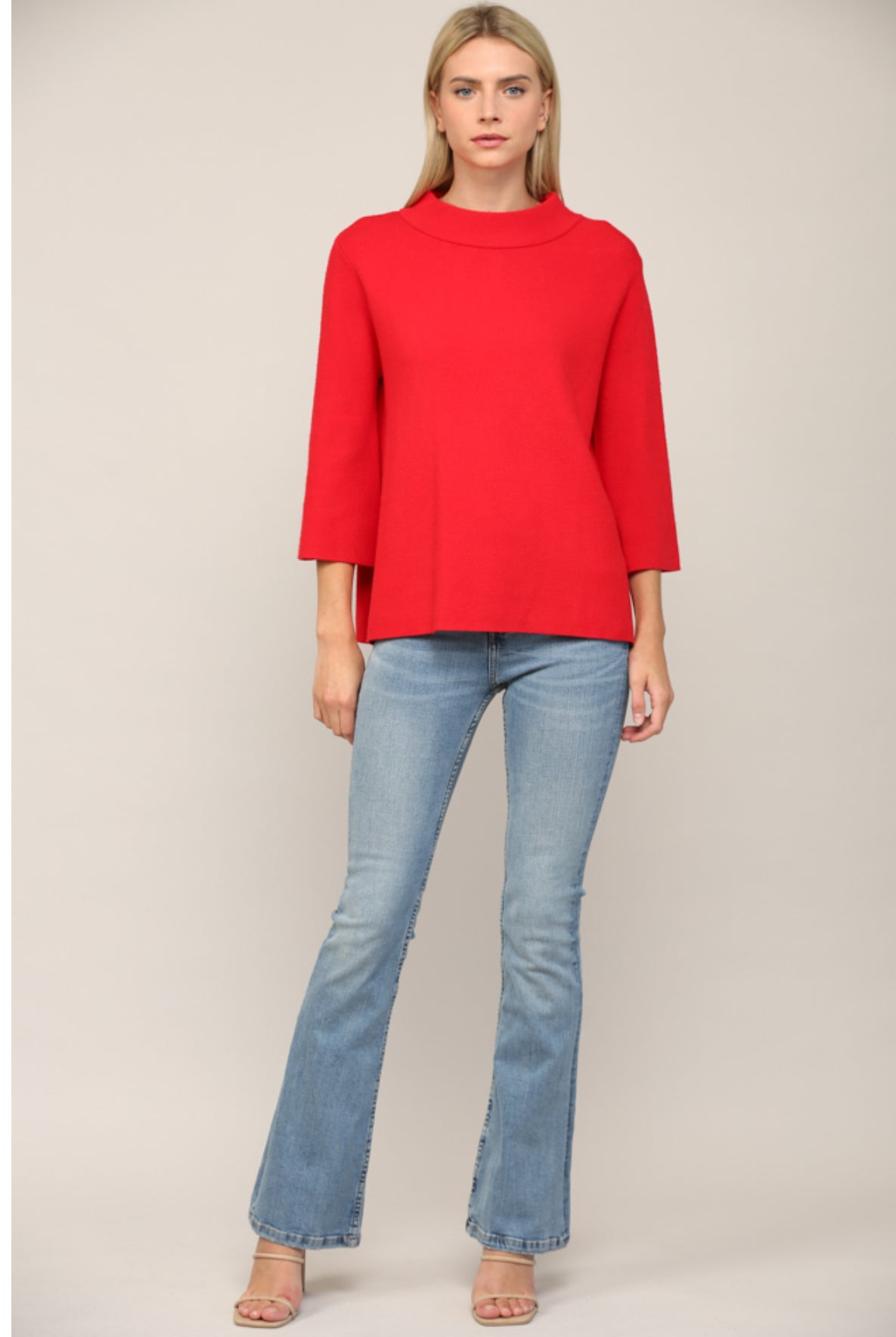 Mock Neck Pullover Bell Sleeve Sweater - Talk of the Town