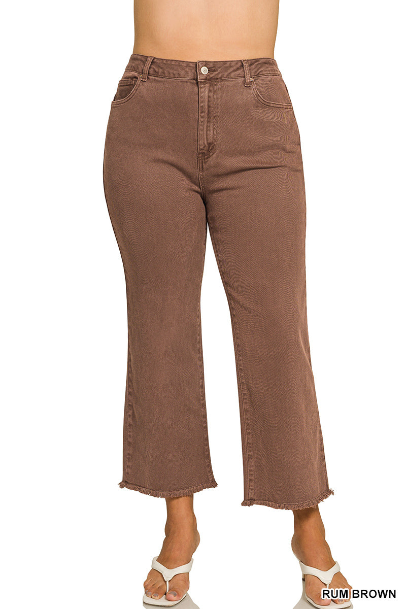 Zenana-PLUS ACID WASHED HIGH WAIST FRAYED HEM BOOTCUT PANTS