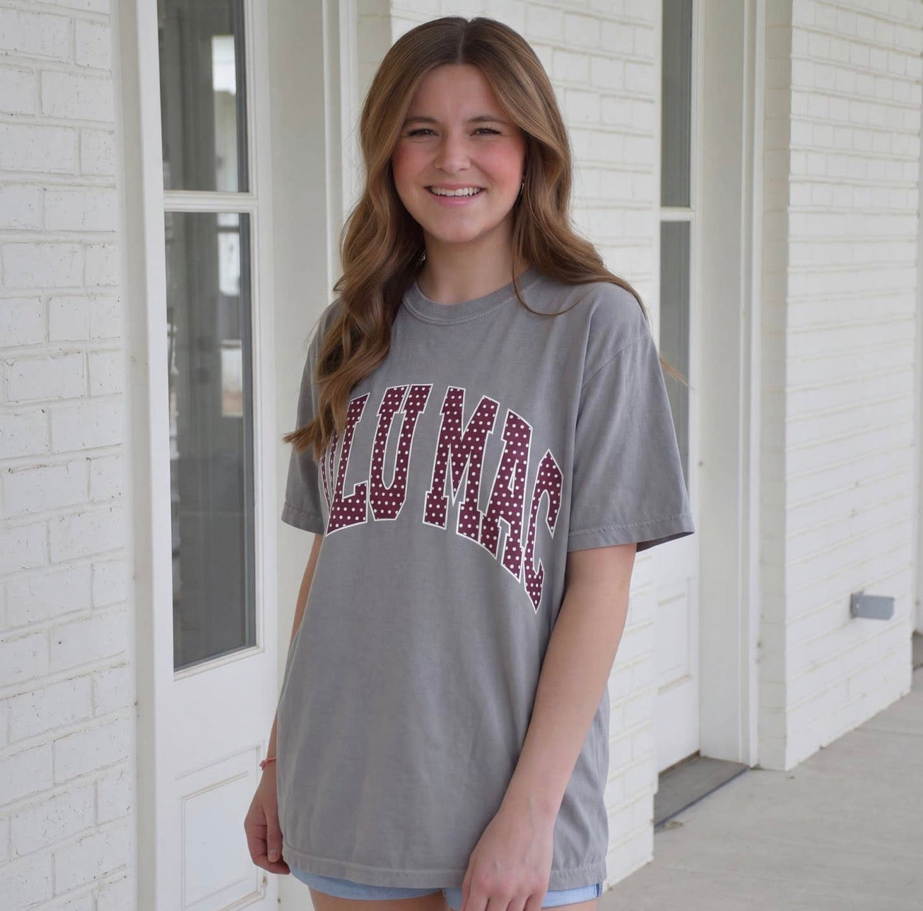 Lulu Mac Maroon/White Polka Dot Tee
