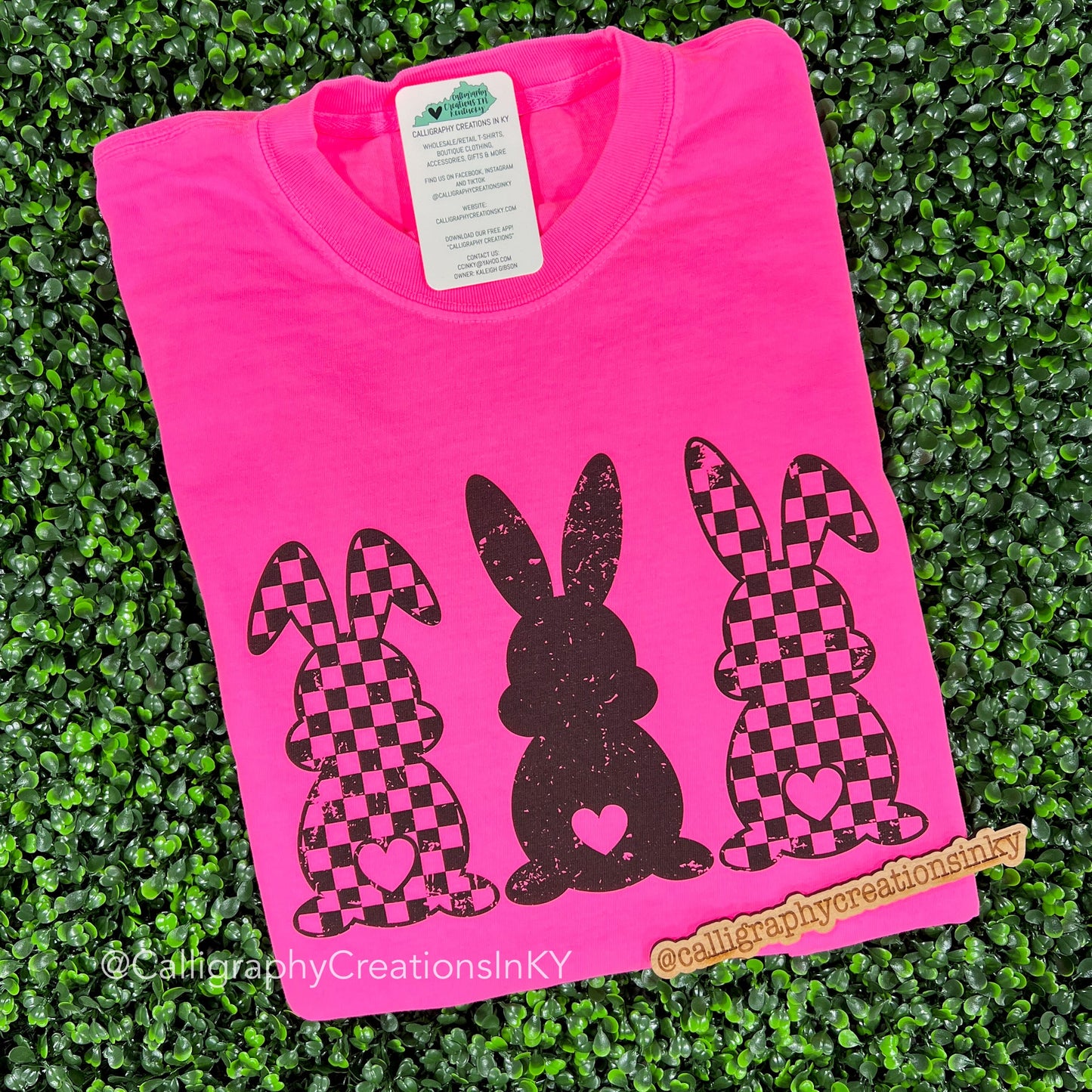 Neon Pink Checkered Bunnies Tee