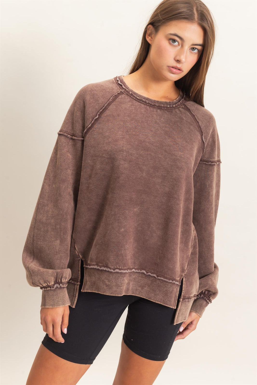 Hyfve-Acid Wash Raw Edge Sweatshirt