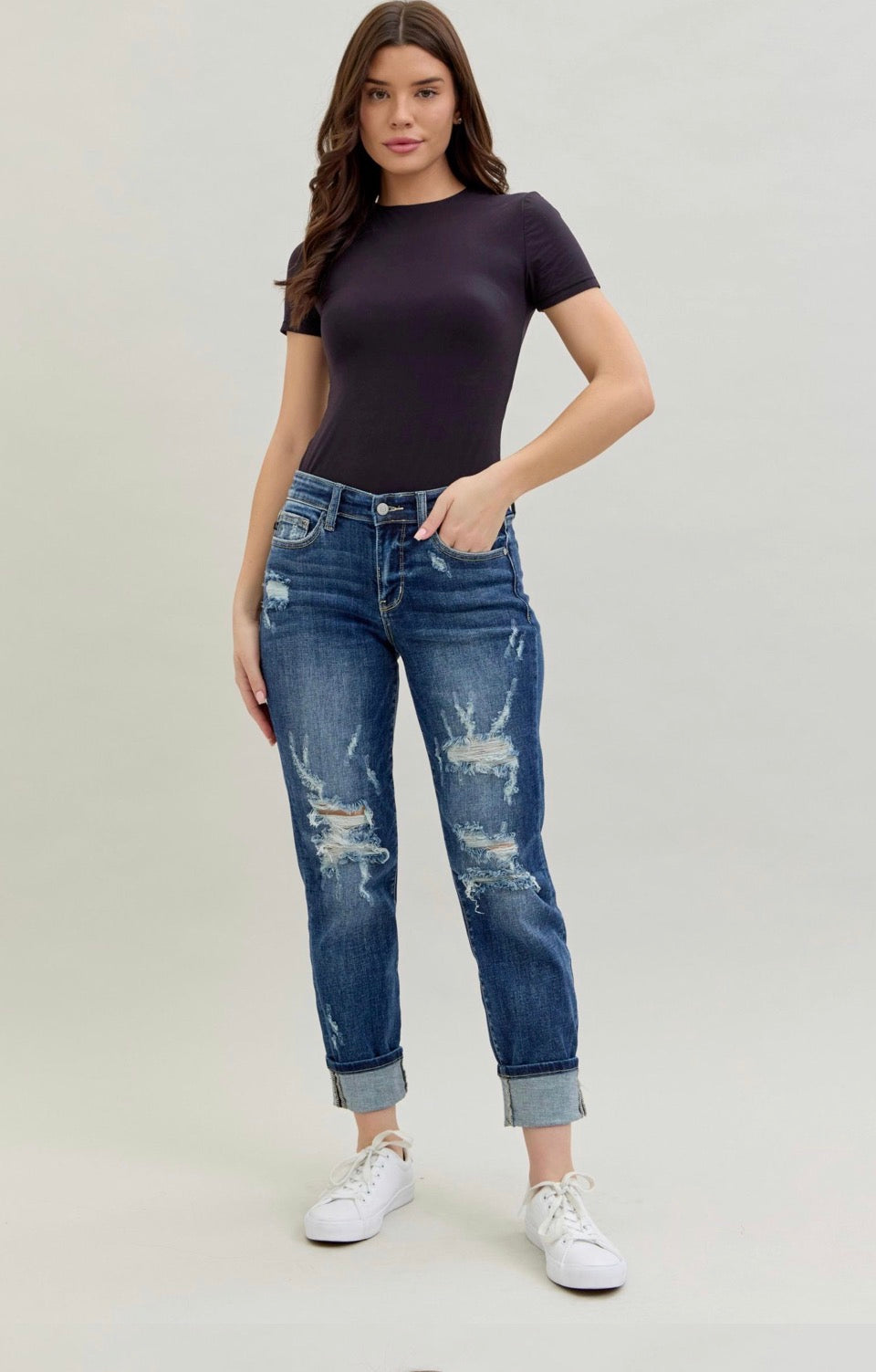 MR Cuffed Destroy Boyfriend Jeans  • Judy Blue
