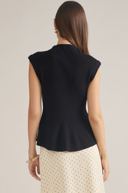 Entro-Solid cap sleeve knit top with a mock neck.