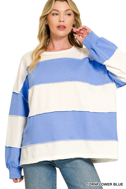 Zenana-FRENCH TERRY COLOR BLOCK EXPOSED SEAM TOP
