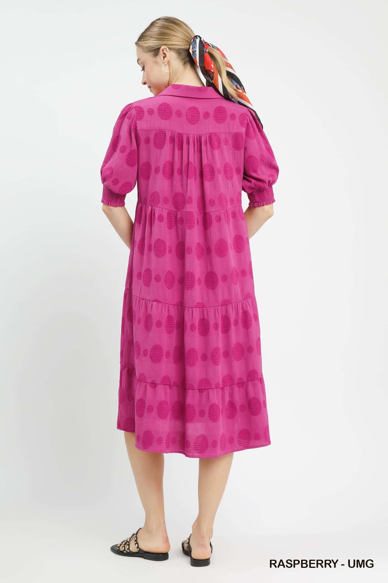 Umgee Dobby Dot Jacquard Tiered Maxi Dress