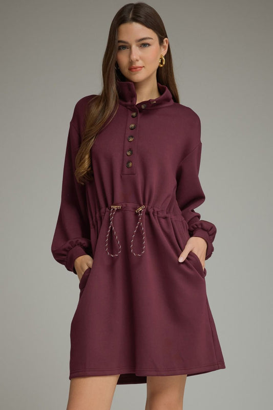 Entro-Solid long balloon sleeve mini dress.